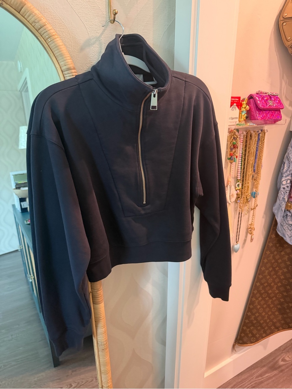 FRAME Cropped Half-Zip double zip Pullover Sweater Black